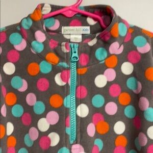 Girls Garnet Hill Kids Gray Colorful Polka Dot fleece  quarter zip pullover, XL